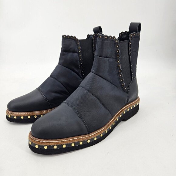 New Free People Atlas Puffer Chelsea Boots Womens 39/9 Black Leather Nylon - Picture 2 of 10